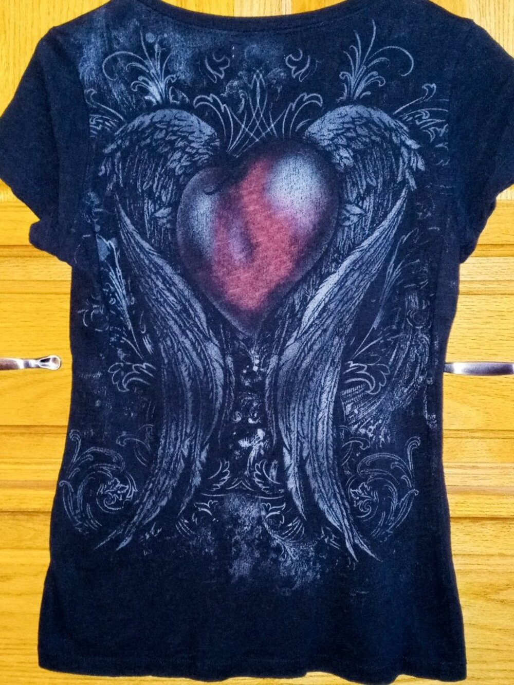 ⚡FINAL $10 SALE⚡ Maurices Winged Heart Filigree Rhinestone Black T-Shirt Vintage